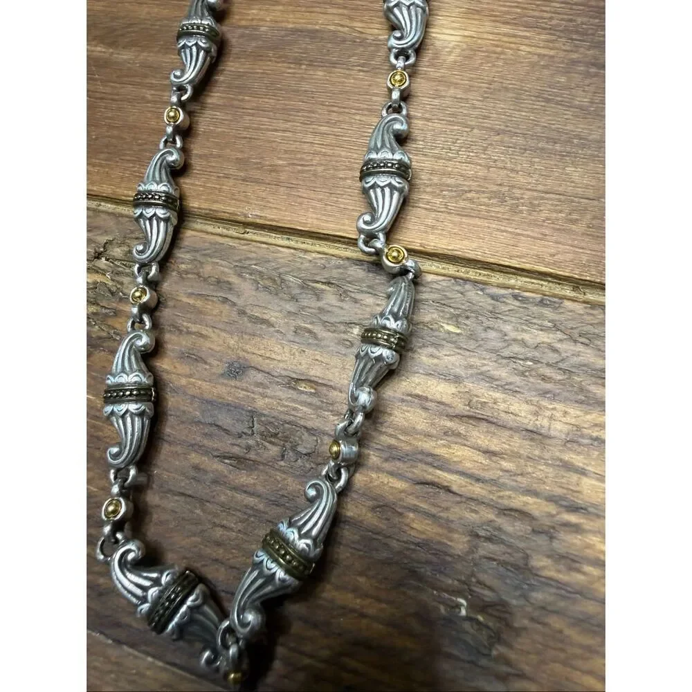 BRIGHTON VINTAGE RETIRED Scroll Gold Silver Twist Necklace